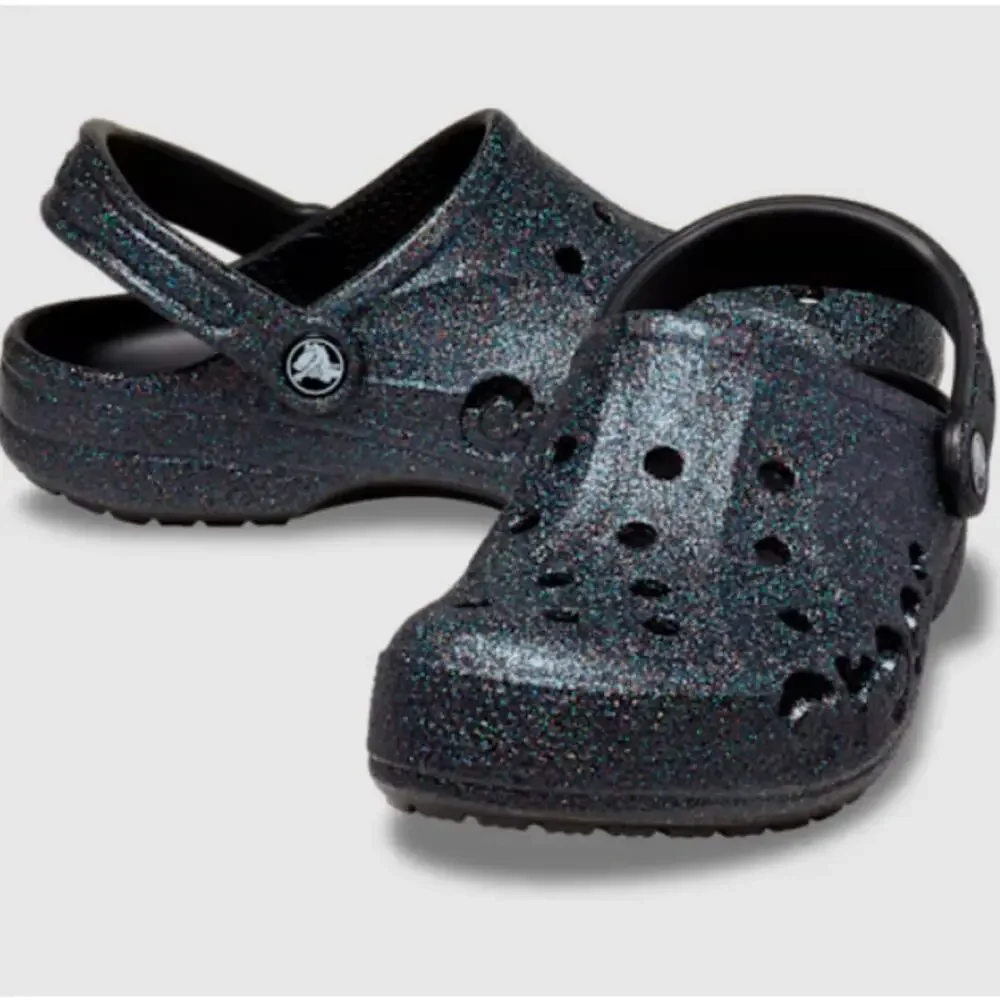 Crocs Unisex Black Baya Glitter Clogs Size M's 7 W's 9 - Picture 2 of 12